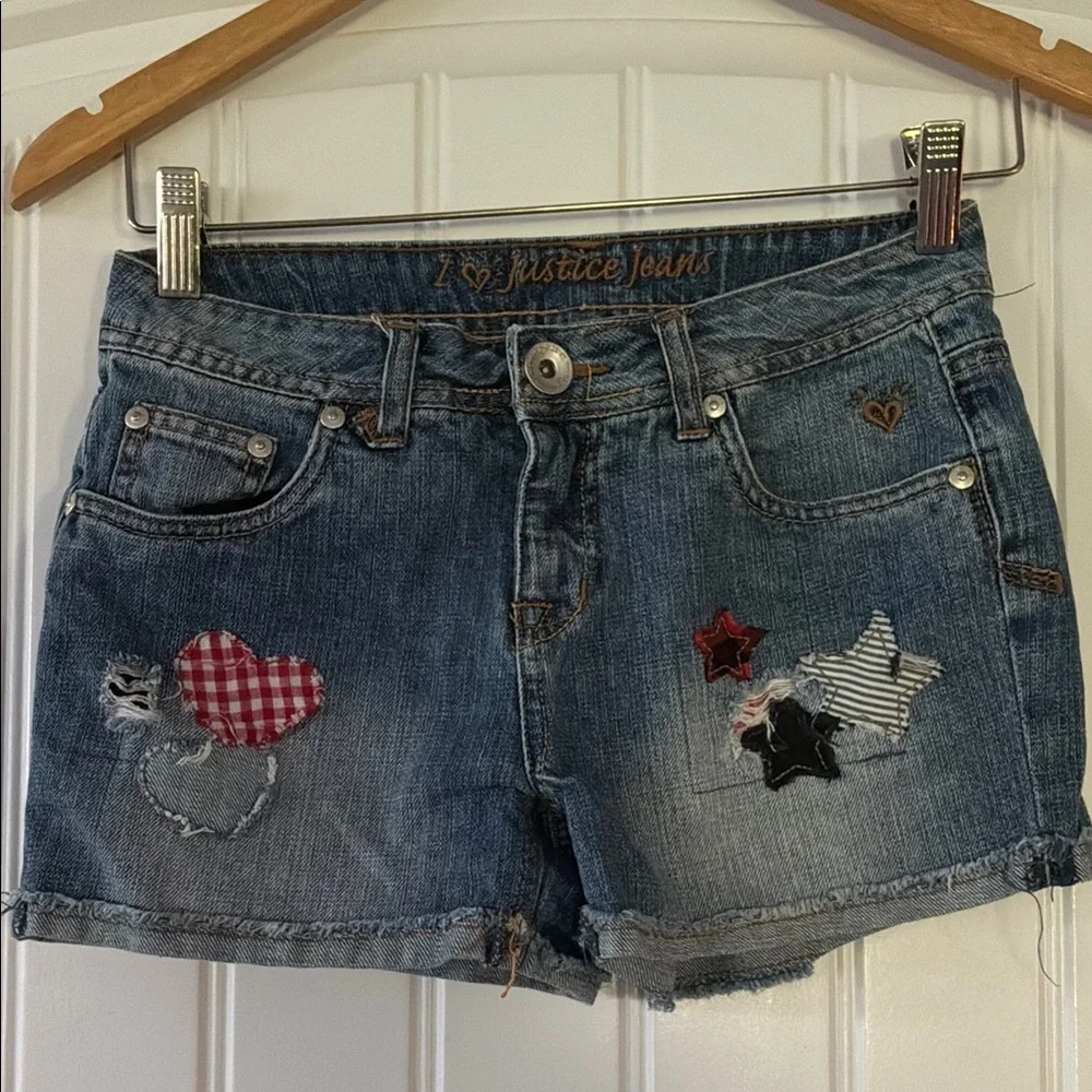 Justice Jean Shorts with Heart and Star Patches 14S